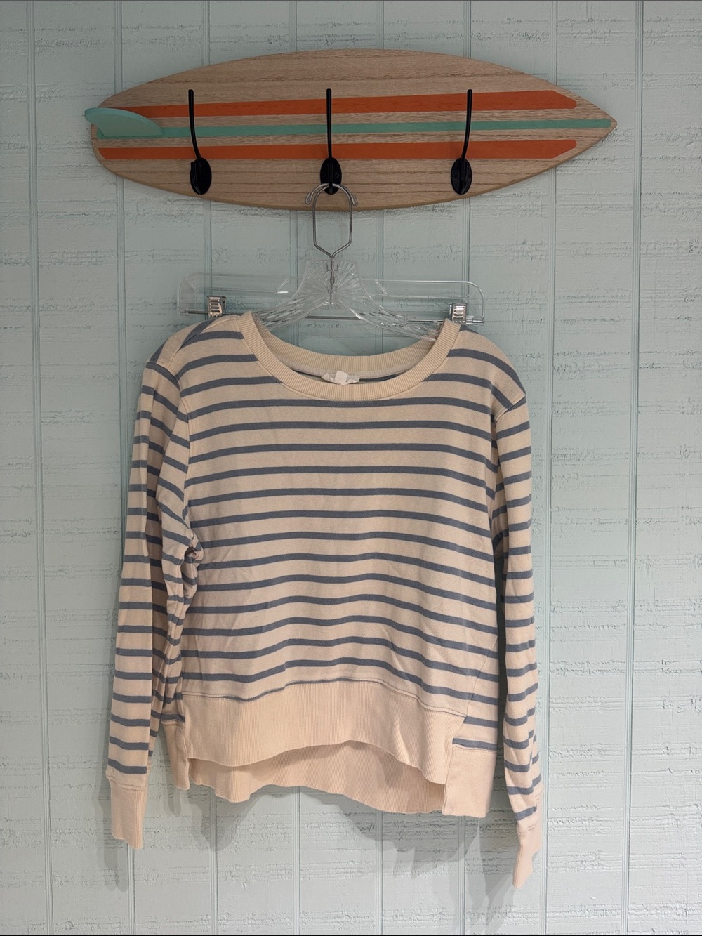 Striped Crewneck Sweatshirt - Cream & Light Blue